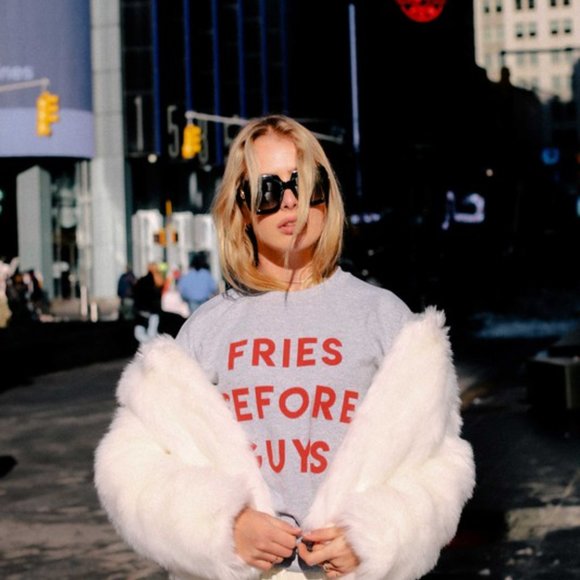 Fries Before Guys Grey Long Sleeve Crewneck Unisex Sweatshirt - Picture 4 of 5